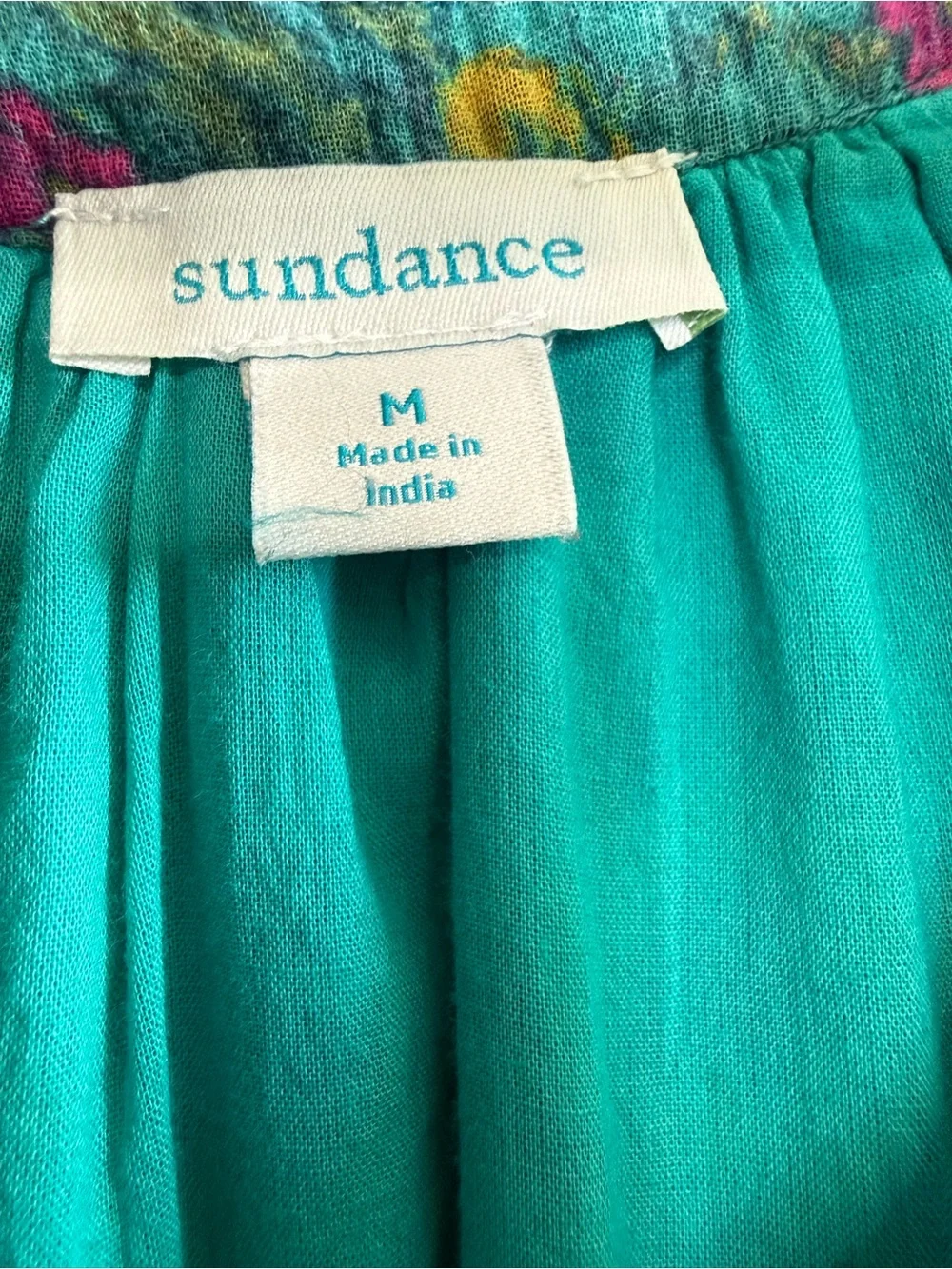 Sundance Dalis Ruffles Sleeveless Midi Dress Teal Turquoise Floral V Neck Size M